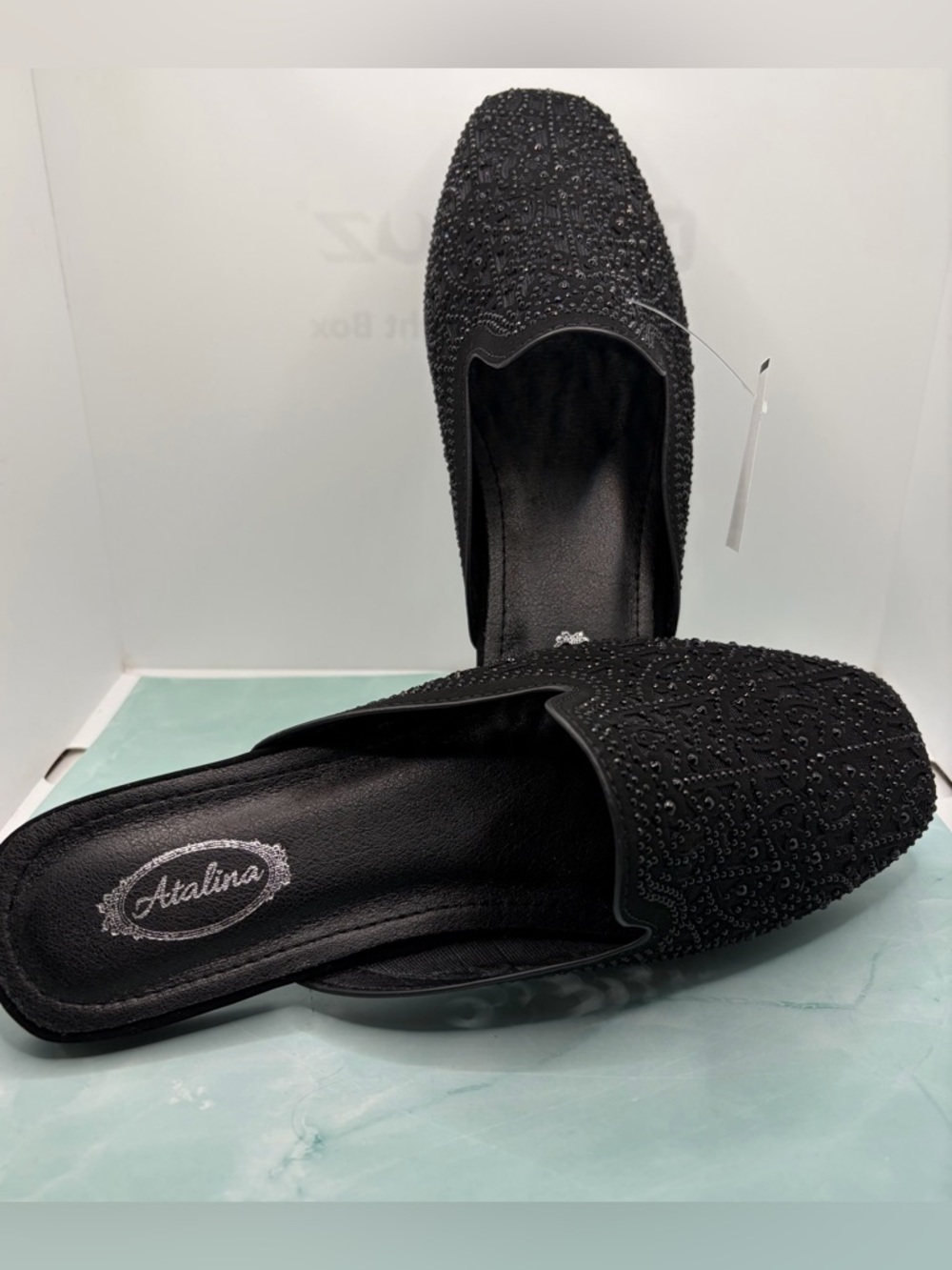 Atalina Black Beaded Slip-On Women’s Flats - Picture 6 of 8